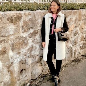 Madewell McClancy Sherpa Two-tone‎ Long Coat XXL black white